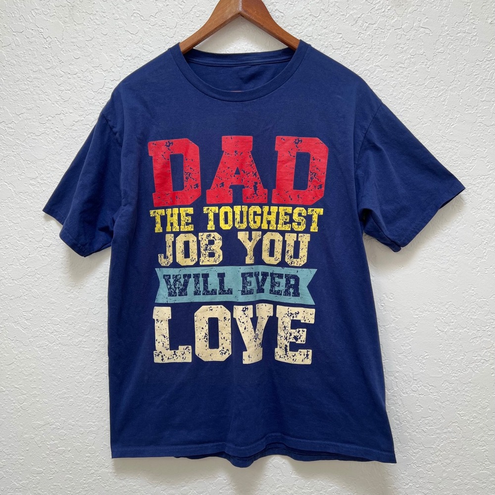 Graphic Tee Fathers Day Dad Shirt Fahterhood Gift Crew Neck Navy Blue Mens Large